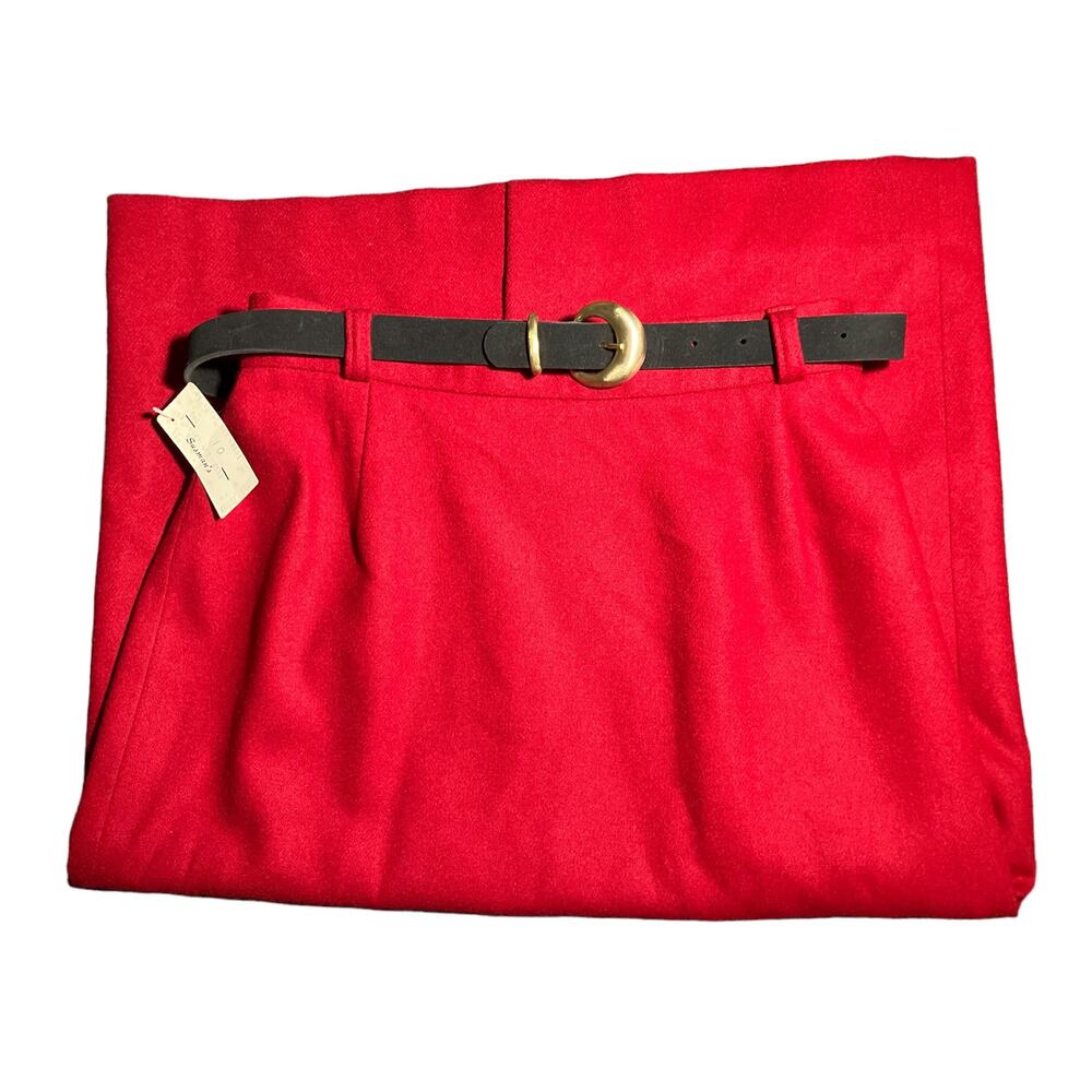 Koret Women's VINTAGE W/Tags 1990's Red 100% Merino Wool Skirt w/ Belt | Size 10 - Picture 3 of 16